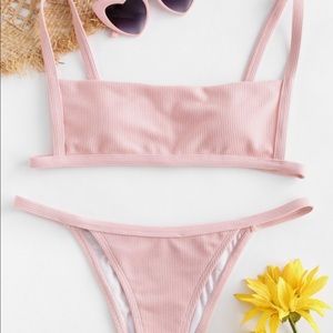 Zaful Ribbed Hook String Bikini Set